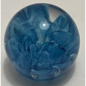 Vintage Joe‎ Rice St. Clair Ribbon Ball Art Glass Blue Swirl Paperweight